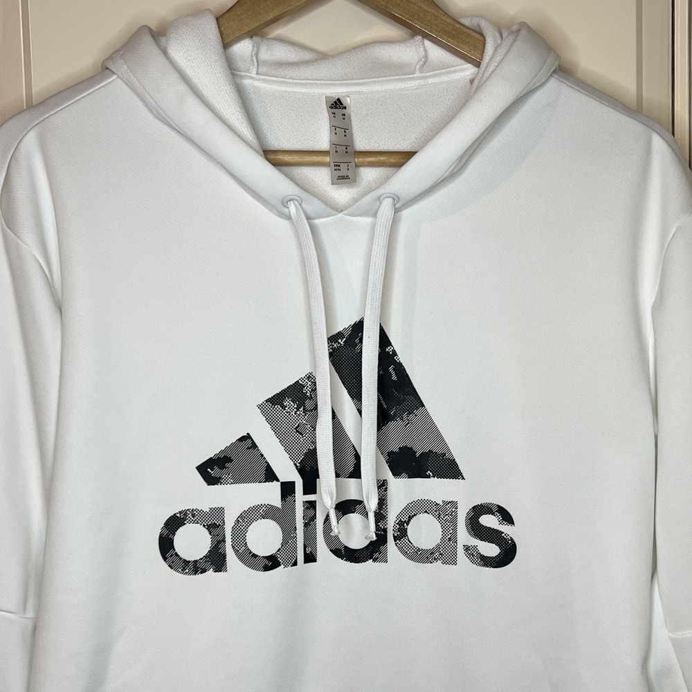 adidas AEROREADY Men's Pullover Hoodie Graphic Logo Size M White Polyester